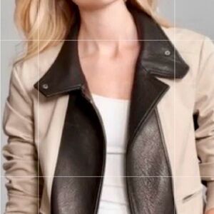 Theory Black and Tan Motorcycle Jacket